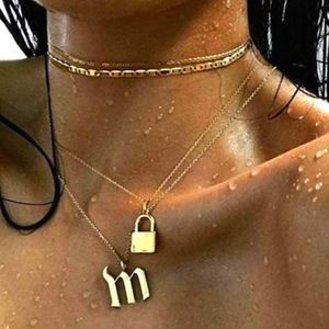 ʕ·ᴥ·ʔAjacry Boho Layered Lock Necklace Gold Numble Pendant necklace